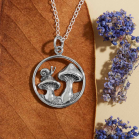Sterling Silver Mushroom and Snail Necklace