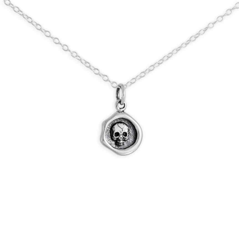 Nina Designs Sterling Silver Wax Seal Skull Necklace white background