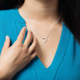 Sterling Silver Removable Heart Charm Holder Necklace on model