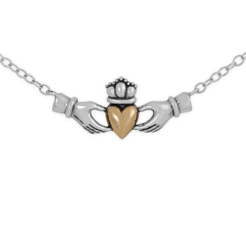 Mixed Metal Claddagh Heart Festoon Necklace