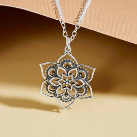 Sterling Silver Openwork Lotus Mandala Necklace