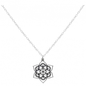 Sterling Silver Openwork Lotus Mandala Necklace Front View