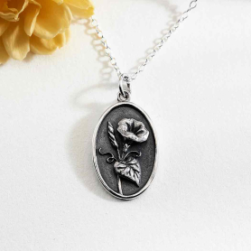 Silver Morning Glory Birthflower Necklace - September