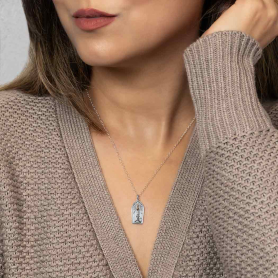 Sterling Silver Candle w Bronze Flame Necklace on model