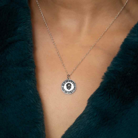 Sterling Silver Memento Mori Skull Necklace on model