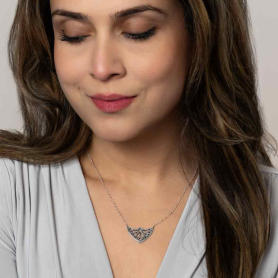 Nina Designs Sterling Silver Cathedral Rose Window Necklace on model