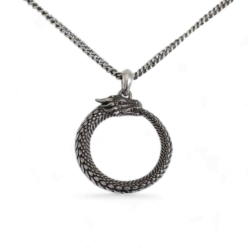 Nina Designs Men's Necklace Sterling Silver Dragon Ouroboros 22 Inch