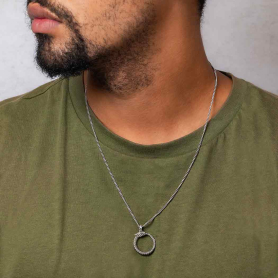 Men's Necklace Sterling Silver Dragon Ouroboros on model