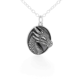 Sterling Silver Oval Dragon Head Necklace