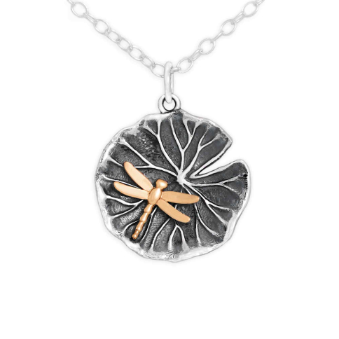 Nina Designs Sterling Silver Lily Pad with Bronze Dragonfly Necklace
