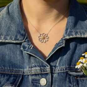 Mixed Metal Openwork Daisy Festoon Necklace on model