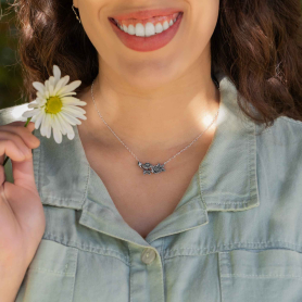 Sterling Silver Wild Rose Festoon Necklace on model