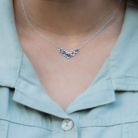 Sterling Silver Hydrangea Festoon Necklace on neck