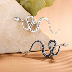 Sterling Silver Snake Brooch 17x50mm