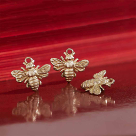 Solid 14K Gold Small Bee Charm 10x12mm no jumpring
