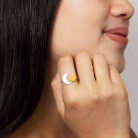 Mixed Metal Sun and Moon Adjustable Ring on model