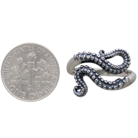 Sterling Silver Octopus Tentacle Adjustable Ring dime
