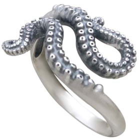 Sterling Silver Octopus Tentacle Adjustable Ring diagonal