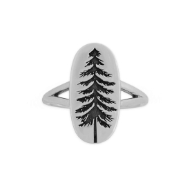 Sterling Silver Etched Pine Tree Ring