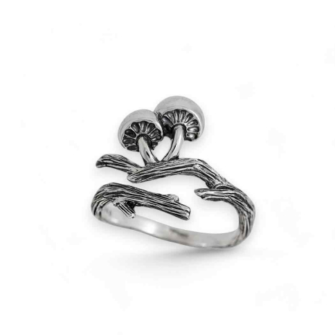 Nina Designs Sterling Silver Adjustable Branch and Mushroom Ring