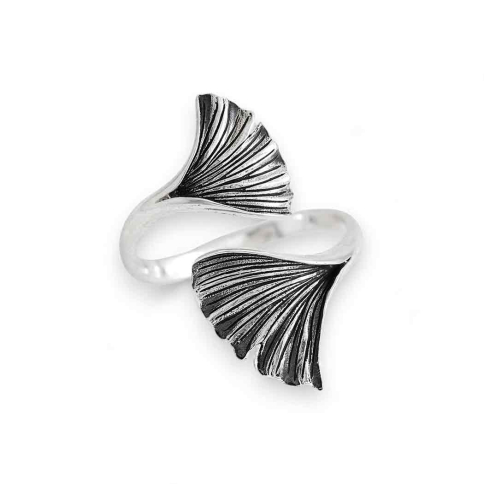 Nina Designs Sterling Silver Adjustable Ginkgo Leaf Ring white background