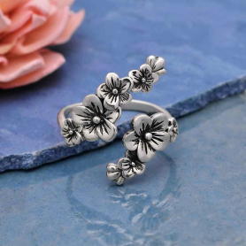 Nina Designs Sterling Silver Adjustable Cherry Blossoms Ring