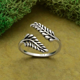 Sterling Silver Adjustable Sprig Leaf Ring