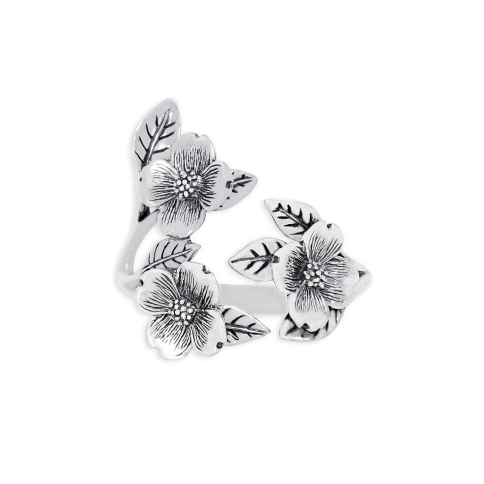 Nina Designs Sterling Silver Adjustable Dogwood Flowers Ring