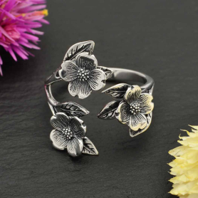 Sterling Silver Adjustable Dogwood Flowers Ring