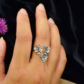 Sterling Silver Adjustable Dogwood Flower and Leaf Ring