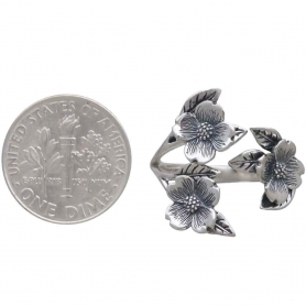 Sterling Silver Adjustable Dogwood Flower and Leaf Ring