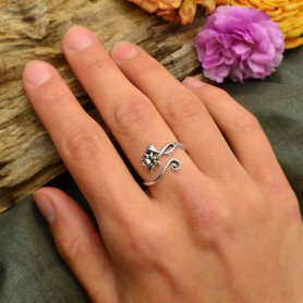 Sterling Silver Adjustable Lotus Ring on hand