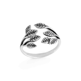 Sterling Silver Leaf Cluster Adjustable Ring