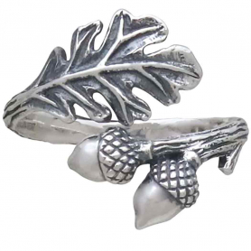 Sterling Silver Adjustable Oak and Acorn Ring