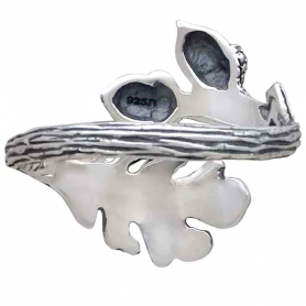 Sterling Silver Adjustable Oak and Acorn Ring