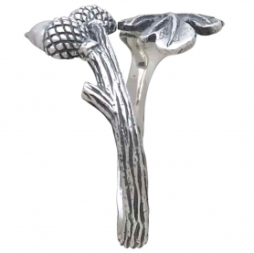 Sterling Silver Adjustable Oak and Acorn Ring