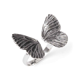 Sterling Silver Adjustable Dimensional Butterfly Wings Ring