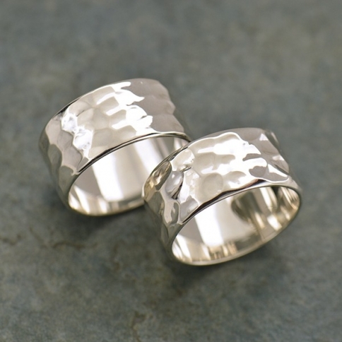 Sterling Silver Ring - 8mm Wide Hammered Ring