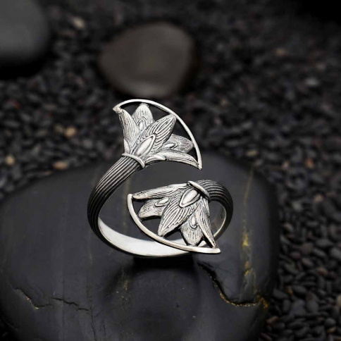 Sterling Silver Stylized Lotus Blossom Adjustable Ring
