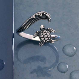 Nina designs Sterling Silver Sea Turtle and Wave Adjustable Ring