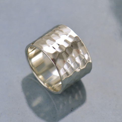 Sterling Silver Ring - Super Wide 12mm Hammered Ring
