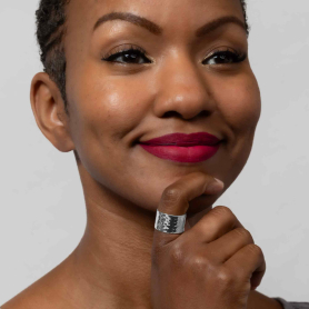 Sterling Silver Ring - Super Wide 12mm Hammered Ring on model