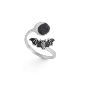 Sterling Silver Adjustable Moon and Bat Ring