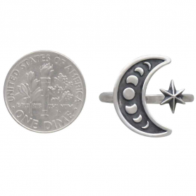 Sterling Silver Adjustable Moon Phase Ring with Coin