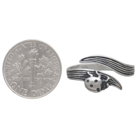 Sterling Silver Adjustable Leaf and Ladybug Ring with Dime