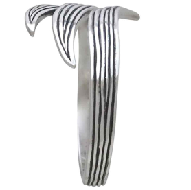Sterling Silver Adjustable Long Leaf Ring Side View