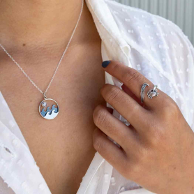 Sterling Silver Adjustable Wave and Crab Ring on hand