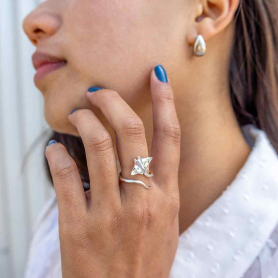 Sterling silver adjustable sting ray ring on hand