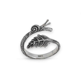 Sterling Silver Adjustable Snail and Leaf Ring