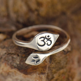 Sterling Silver Adjustable Ring - Lotus and Om